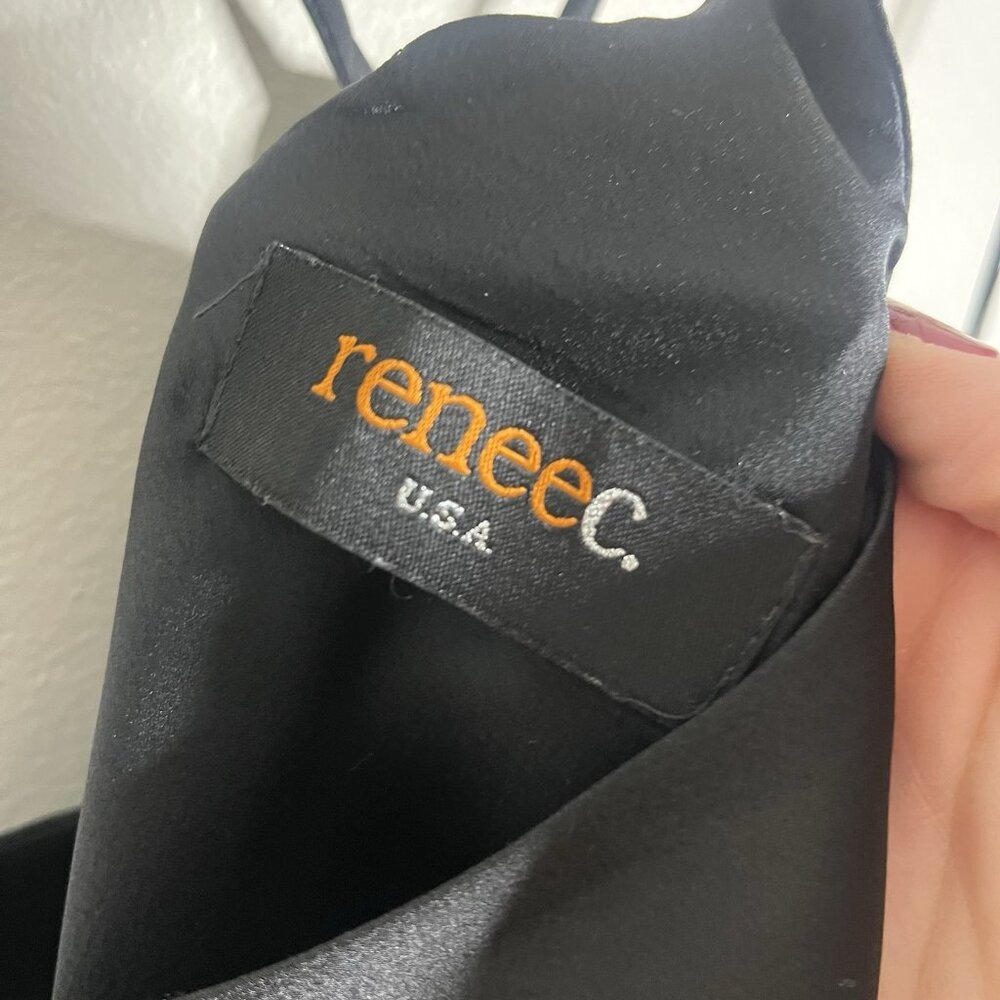 Renee C Size Medium Satin Black Halter Blouse Top - Picture 3 of 5